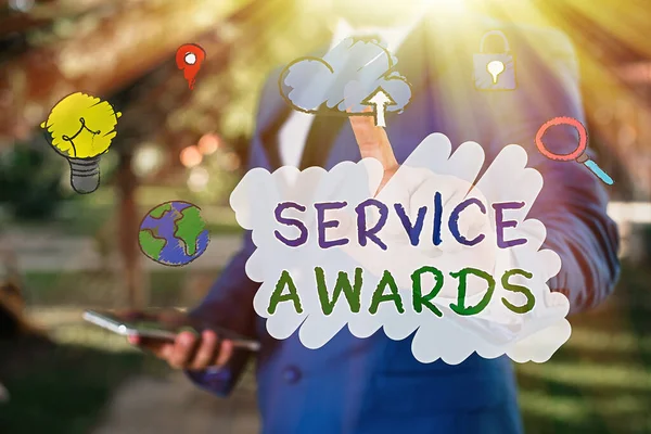 Handwriting text writing Service Awards. Concept meaning Recognizing an employee for his or her longevity or tenure. — Stock Photo, Image