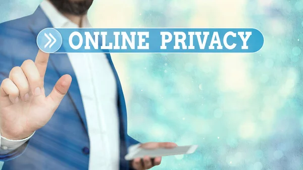 Tekstbord met online privacy. Conceptuele foto Beveiligingsniveau van individuele gegevens gepubliceerd via internet. — Stockfoto