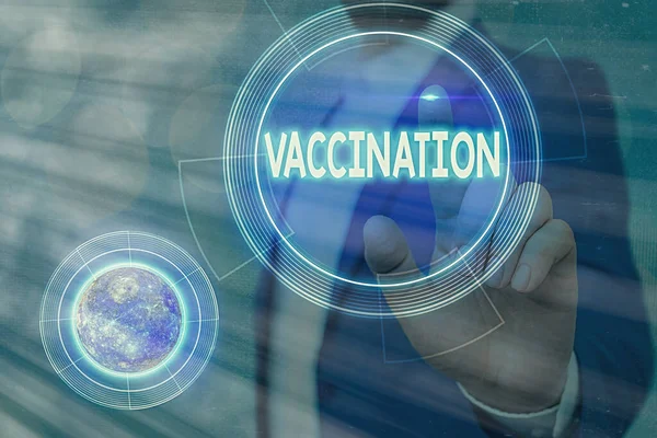 Konceptuell handstil som visar Vaccination. Business photo showcasing Behandling som gör kroppen starkare mot infektion Delar av denna bild som tillhandahålls av NASA. — Stockfoto