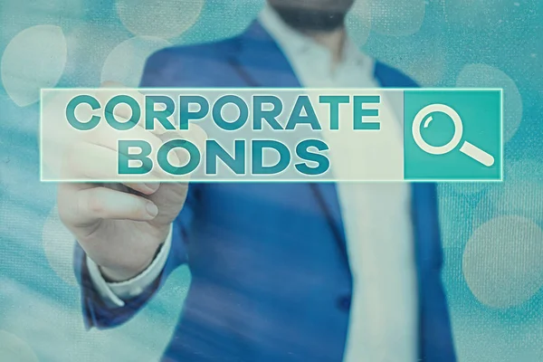 Handwriting text Corporate Bonds. Concept meaning corporation to raise financing for variety of reasons. — Stock Photo, Image