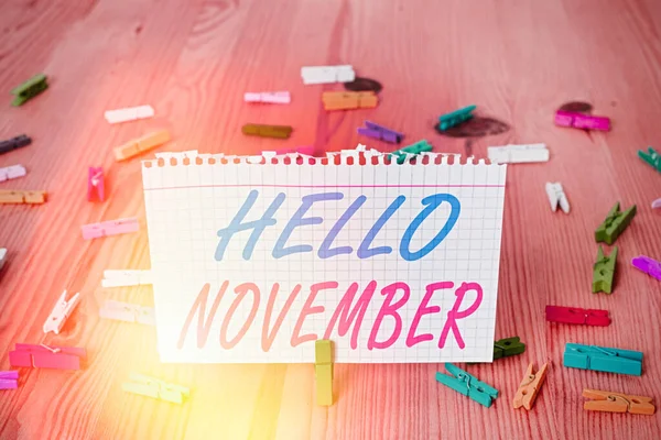 Text sign showing Hello November. Conceptual photo Welcome the eleventh month of the year Month before December. — Stock Photo, Image