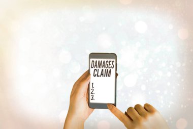 Writing note showing Damages Claim. Business photo showcasing Demand Compensation Litigate Insurance File Suit. clipart