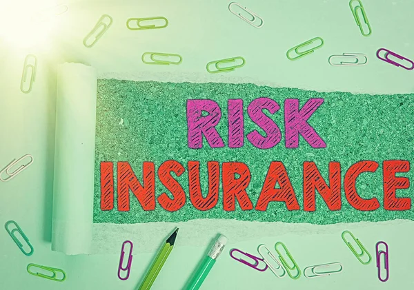 Writing note showing Risk Insurance. Business photo showcasing The possibility of Loss Damage against the liability coverage.