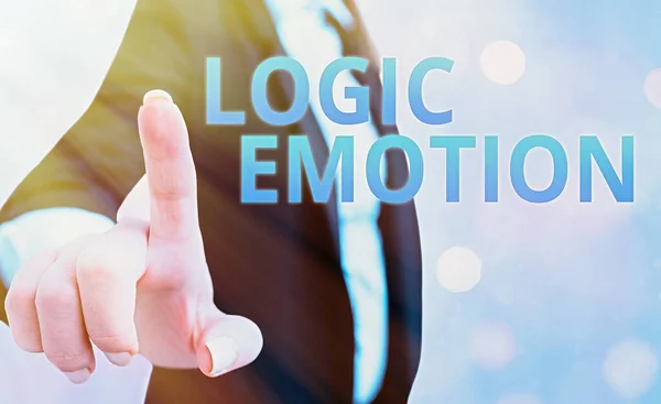 Textskylt som visar Logik Emotion. Konceptuell bild Obehagliga känslor vände sig till självaktning Rimligt sinne. — Stockfoto