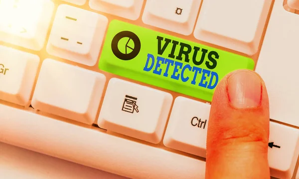 바이러스가 발견되면 필사본을 작성 한다. 악성 코드를 예방하고 제거하는 데 사용 된 컴퓨터 프로그램을 의미하는 개념. — 스톡 사진