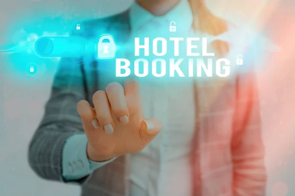 Ordskrivning text Hotel Booking. Affärsidé för bokning online Presidential Suite De Luxe Hospitality. — Stockfoto