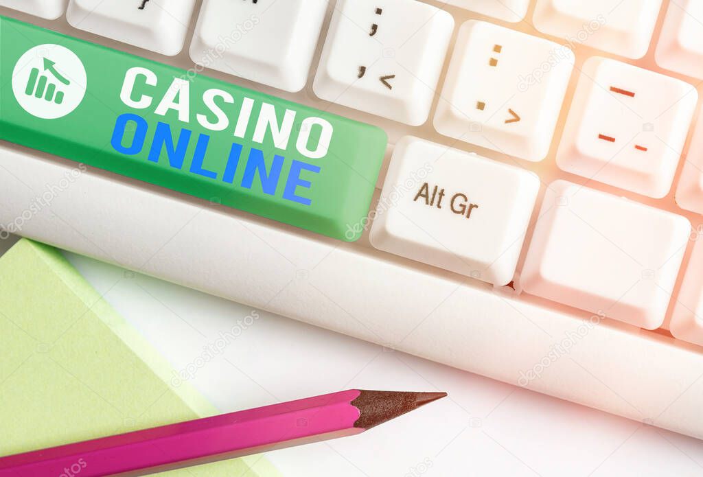 Writing note showing Casino Online. Business photo showcasing Computer Poker Game Gamble Royal Bet Lotto High Stakes.