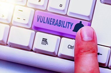 Savunmasızlığı gösteren kavramsal el yazısı. İş fotoğrafı metni saldırıya uğrama olasılığına maruz kalma durumu.