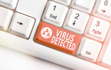 Kelime yazma virüsü tespit edildi. Kötü amaçlı yazılımı önlemek ve kaldırmak için kullanılan bir bilgisayar programı için iş konsepti.