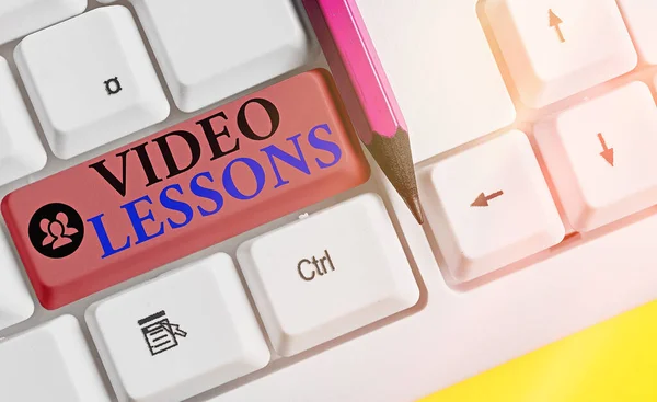 Text sign showing Video Lessons. Conceptual photo Online Education material for a topic Viewing and learning.