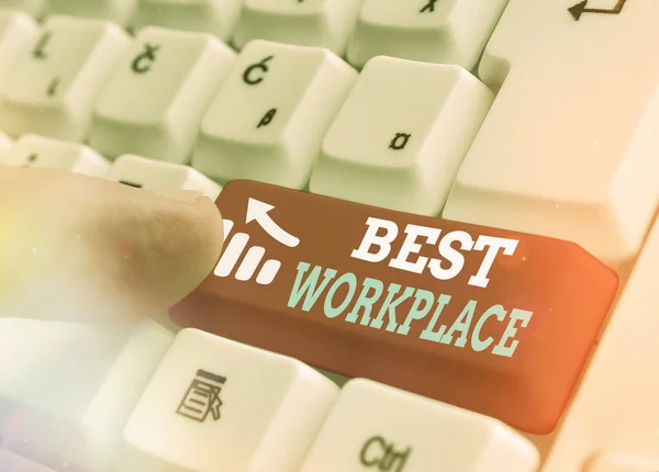 Word writing text Best Workplace. Geschäftskonzept für ideales Unternehmen, um mit hoher Vergütung zu arbeiten. — Stockfoto