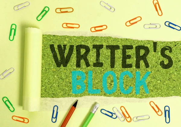 Conceptual hand writing showing Writer S Block. Business photo showcasing Condition of being unable to think of what to write.