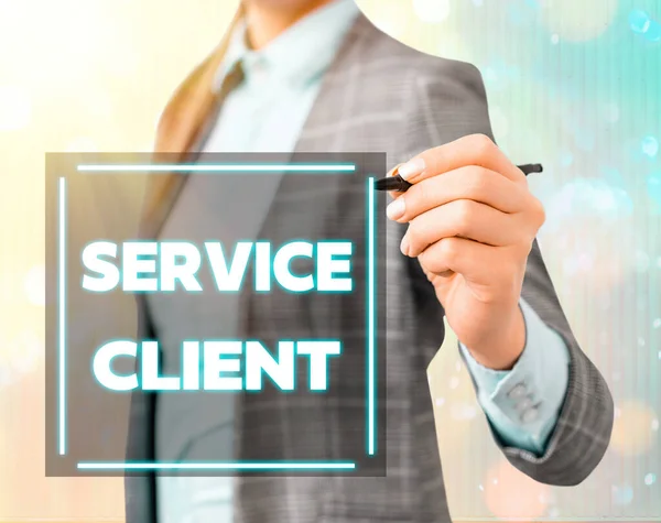 Conceptual hand writing showing Service Client. Business photo showcasing Dealing with customers satisfaction and needs efficiently. — Stock Photo, Image