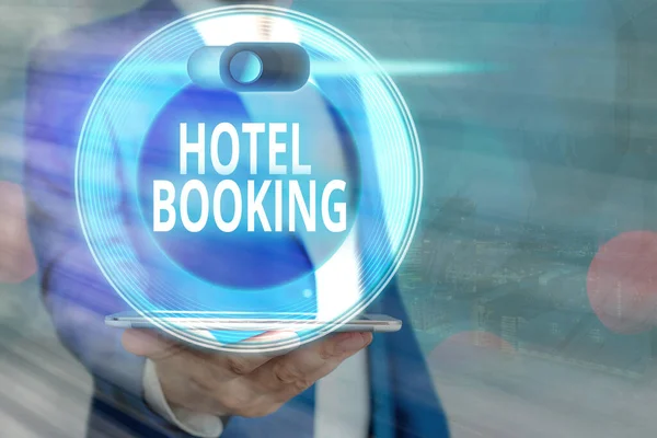 Texto de escritura a mano Hotel Booking. Concepto significado Reservas en línea Presidential Suite De Luxe Hospitality . — Foto de Stock