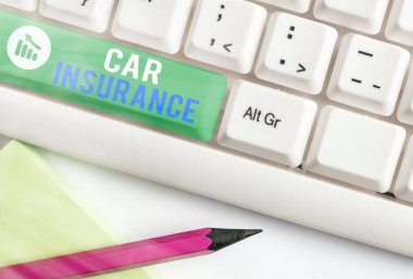 Writing note showing Car Insurance. Business photo showcasing Accidents coverage Comprehensive Policy Motor Vehicle Guaranty. clipart