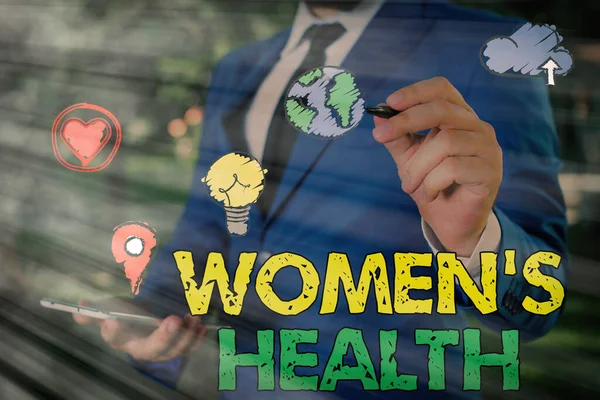 Writing note showing Women S Health. Business photo showcasing Women s is physical health consequence avoiding illness.