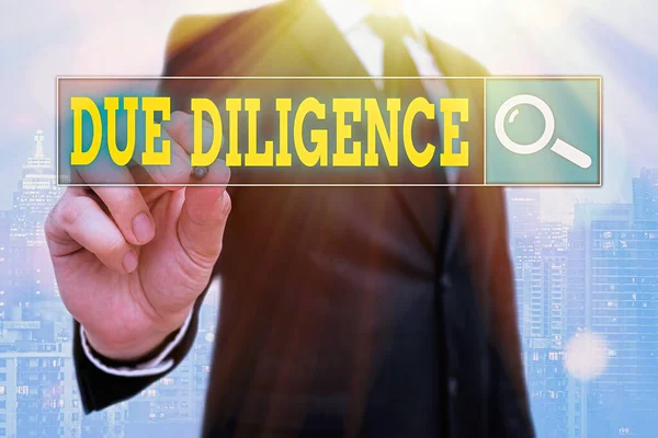 Word writing text Due Diligence. Business concept for Comprehensive Appraisal Voluntary Investigation Audit. — Stock Photo, Image