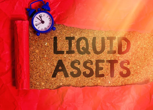 Textzeichen mit Liquid Assets. Konzeptfoto Bargeld und Bankguthaben Liquiditätsdeferred Stock. — Stockfoto