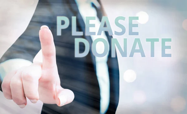 Signe texte montrant Veuillez faire un don. Photo conceptuelle Approvisionnement Finition Distribution Contribution Subvention Aide à l'organisme de bienfaisance . — Photo