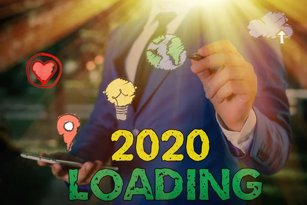 Writing note showing 2020 Loading. Business photo showcasing Advertising the upcoming year Forecasting the future event. — Stock Photo, Image