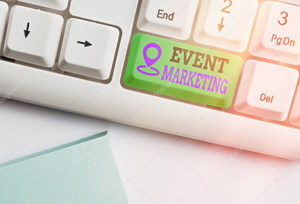 Text sign showing Event Marketing. Conceptual photo describes process of developing display to promote product.
