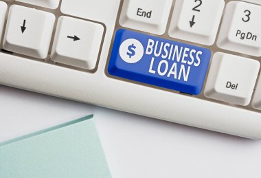 Writing note showing Business Loan. Business photo showcasing Credit Mortgage Financial Assistance Cash Advances Debt.