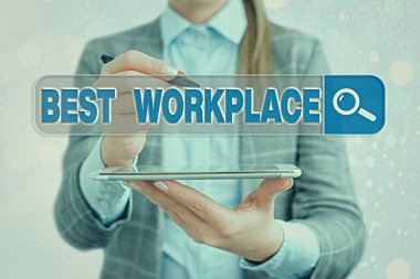 En İyi İş Yeri 'ni gösteren metin işareti. Yüksek tazminatla çalışmak için ideal konsept fotoğraf şirketi. Stres yok..