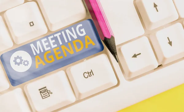 Handschriftliches Textschreiben Meeting Agenda. Konzept mit Bedeutung Eine Agenda setzt klare Erwartungen für das, was zu einem Treffen gehört. — Stockfoto