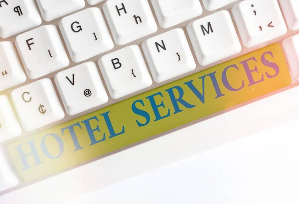 Conceptual hand writing showing Hotel Services. Business photo showcasing Facilities Amenities of an accommodation and lodging house. — Stock Photo, Image