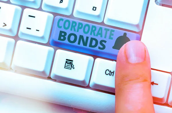 Conceptual hand writing showing Corporate Bonds. Business photo text corporation to raise financing for variety of reasons. — Stock Photo, Image