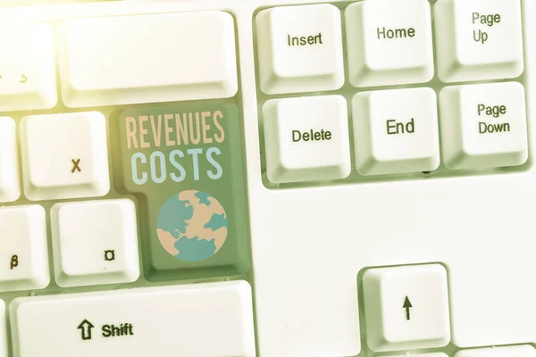 Word writing text Revenue Costs. Geschäftskonzept für Gesamtgeldbetrag in Herstellung und Lieferung eines Produkts. — Stockfoto