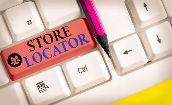 Tekstbord met Store Locator. Conceptuele foto om het adresnummer en de bedrijfsuren te kennen. — Stockfoto