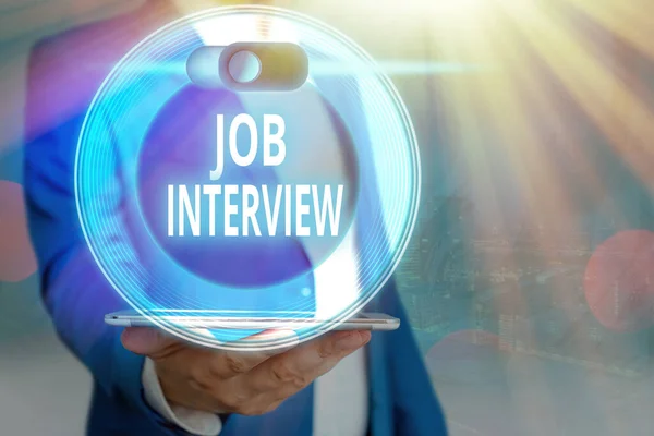 Skrivtext Jobbintervju. Begreppsmässig bedömning Frågor och svar Anställningsgrupp. — Stockfoto