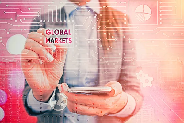 Teksten van Global Markets. Conceptuele foto Handel in goederen en diensten in alle landen van de wereld. — Stockfoto