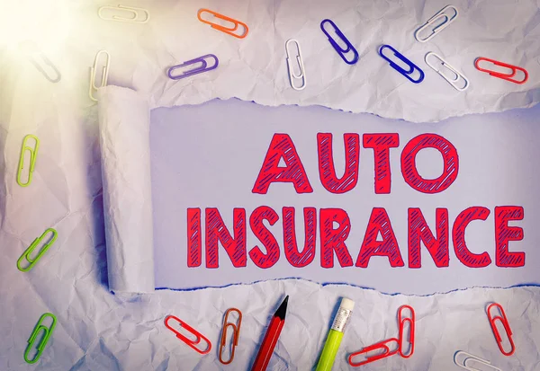 Texto de caligrafia Auto Insurance. Conceito significado Proteção contra perdas financeiras em caso de acidente . — Fotografia de Stock