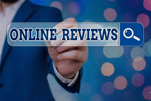 Handwriting text Online Reviews. Concept meaning Product evaluation Customer feedback publish in the website. — Stock Photo, Image
