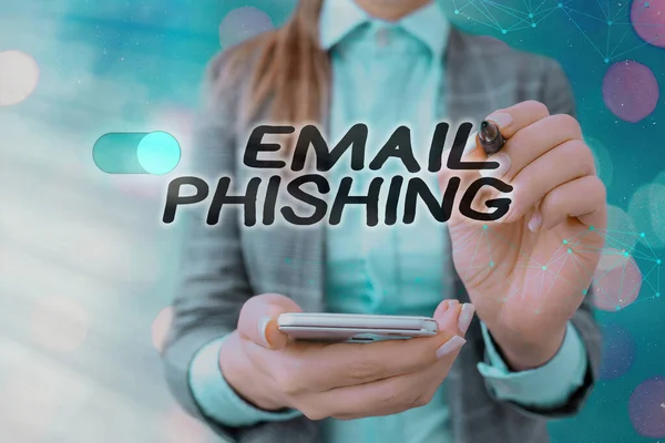 Szöveges jel mutatja Email adathalászat. Fogalmi fotó E-mailek, amelyek linkelhetnek a rosszindulatú programokat terjesztő weboldalakra. — Stock Fotó