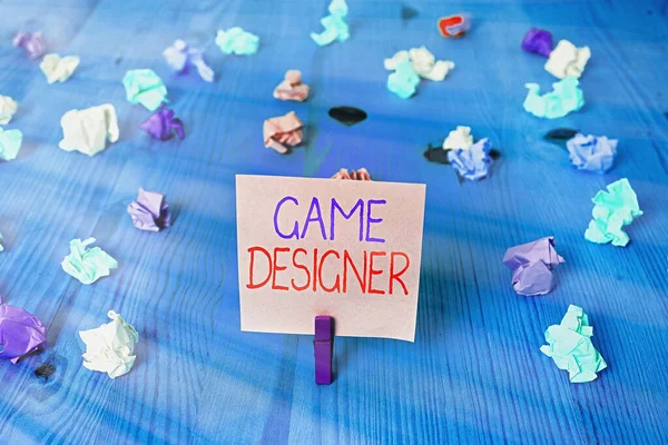 Conceptual hand writing showing Game Designer. Business photo text Campaigner Pixel Scripting Programmers Consoles 3D Graphics. — Stock Photo, Image