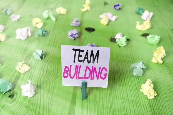 Text sign showing Team Building. Conceptual photo Types of activities used to enhance social relations. — Stock Photo, Image