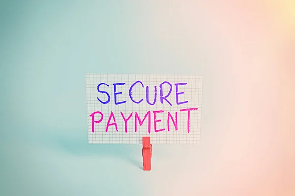 Conceptual hand writing showing Secure Payment. Business photo showcasing Security of Payment refers to ensure of paid even in dispute Colored clothespin rectangle shaped paper blue background.