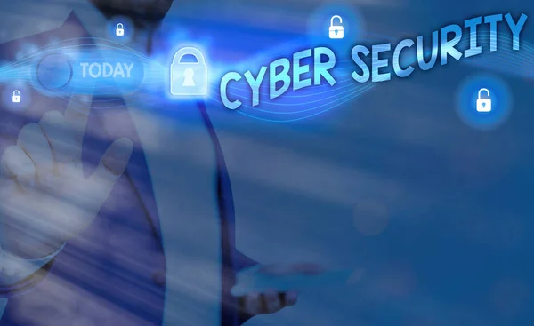 Manuscrito de texto escrevendo Cyber Security. Conceito significado Proteja um sistema de computador contra acesso não autorizado . — Fotografia de Stock