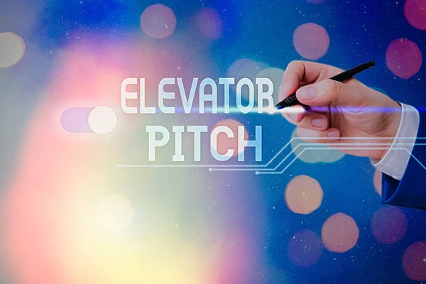 Textzeichen mit Elevator Pitch. Konzeptfoto Ein überzeugendes Verkaufsgespräch Kurze Rede über das Produkt. — Stockfoto