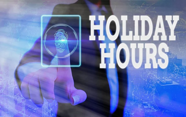 Holiday Hours 'u gösteren kavramsal el yazısı. İş Fotoğrafları Programı 24 ya da 7 Yarım Gün Son Dakika Geç Kapanış. — Stok fotoğraf