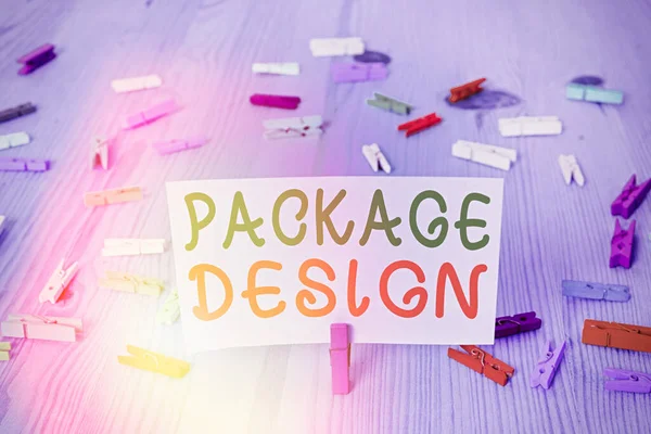 Conceptual hand writing showing Package Design. Business photo text Strategy in creating unique product wrapping or container. — Stock Photo, Image