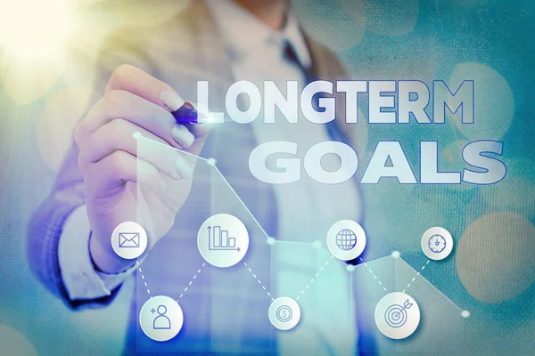 Writing note showing Longterm Goals. Business photo showcasing Strategic target that is required more time for completion. — Stock Photo, Image