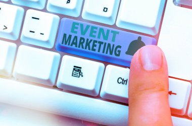 Olay pazarlamasını gösteren kavramsal el yazısı. İş fotoğrafı metni ürünü tanıtmak için geliştirme sürecini tanımlar.