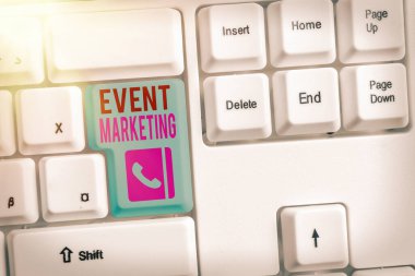 Olay pazarlamasını gösteren kavramsal el yazısı. İş fotoğrafı gösterimi ürünü tanıtmak için geliştirme sürecini tanımlar.