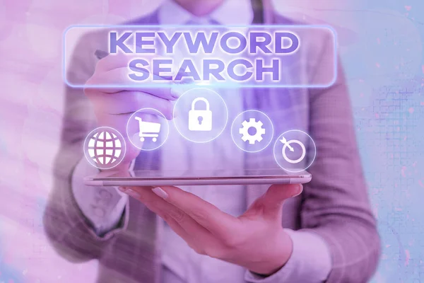 Handschrift Text Schreiben Keyword Search. Konzept Bedeutung Verwendung von Wort oder Begriff, um das korrekte Subjekt zu sehen, das ihm zugeordnet ist. — Stockfoto