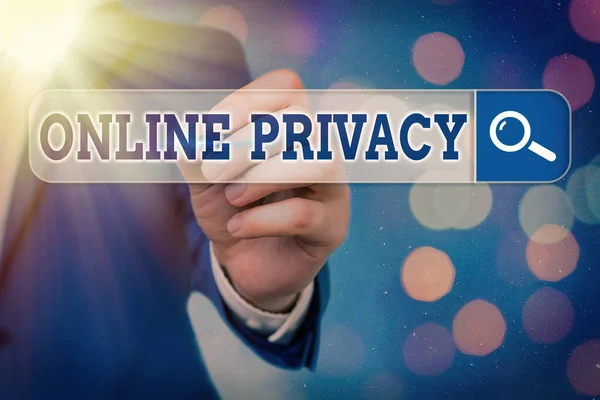 Handschriftlicher Text Online Privacy. Konzept bedeutet Sicherheitsniveau individueller Daten, die über das Internet veröffentlicht werden. — Stockfoto