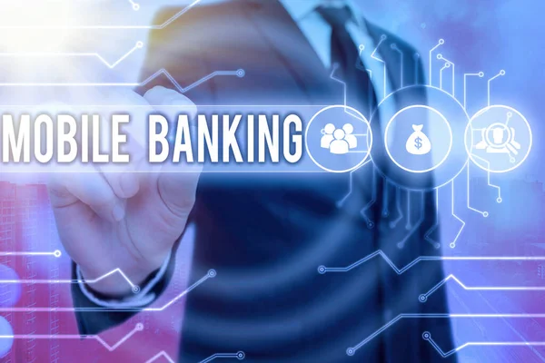 Szövegírás Mobil Banking. A számlaegyenlegek nyomon követésének üzleti koncepciója Pénzátutalás Számlafizetés. — Stock Fotó
